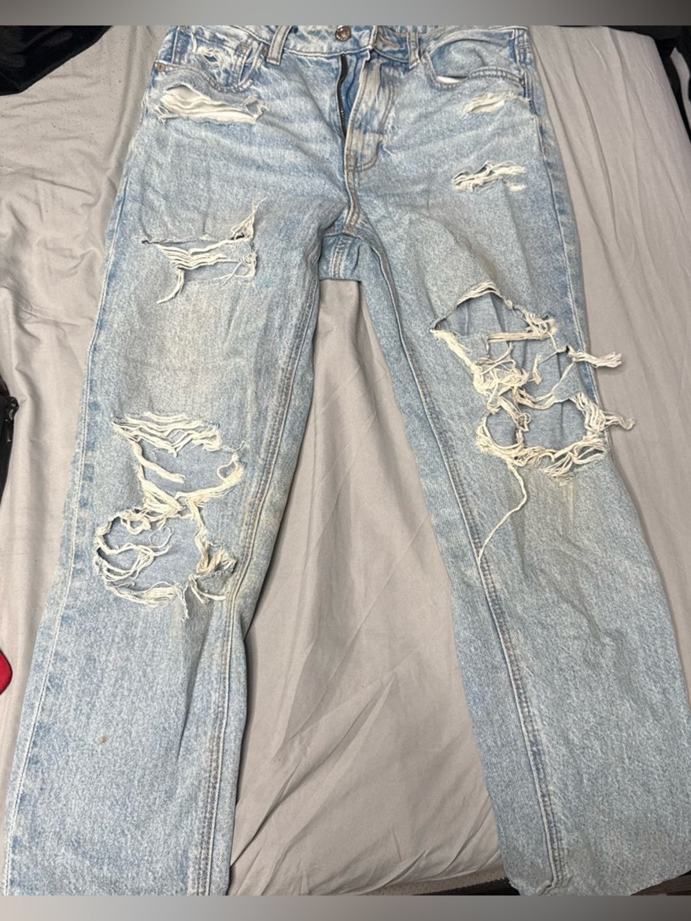 Light Blue Distressed Women's Mom Jeans